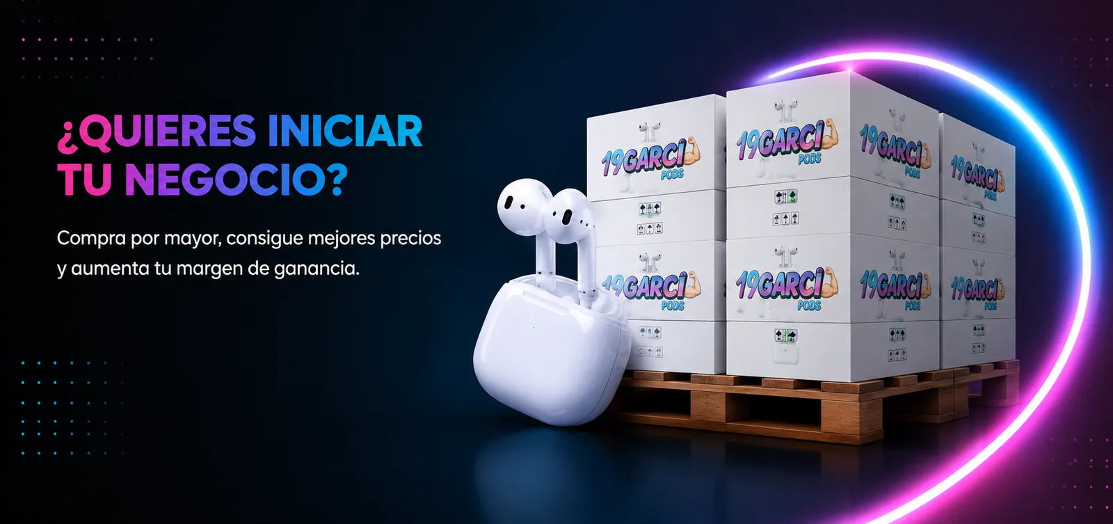 Cajas de audífonos Garci Pods listas para despacho por mayor